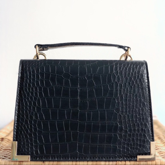 Last 1✨🆕Bey Black Mock Croc Top Handle Bag - Picture 3 of 8